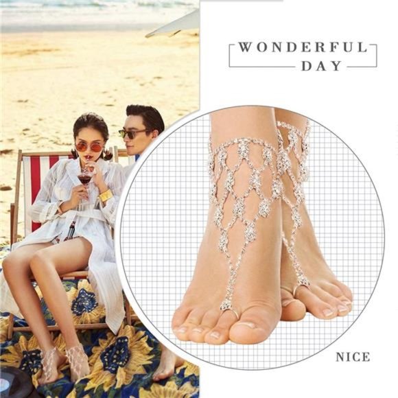 2 Pairs Barefoot Sandals- Beach Anklet Chain with Starfish for Women - Picture 3 of 6